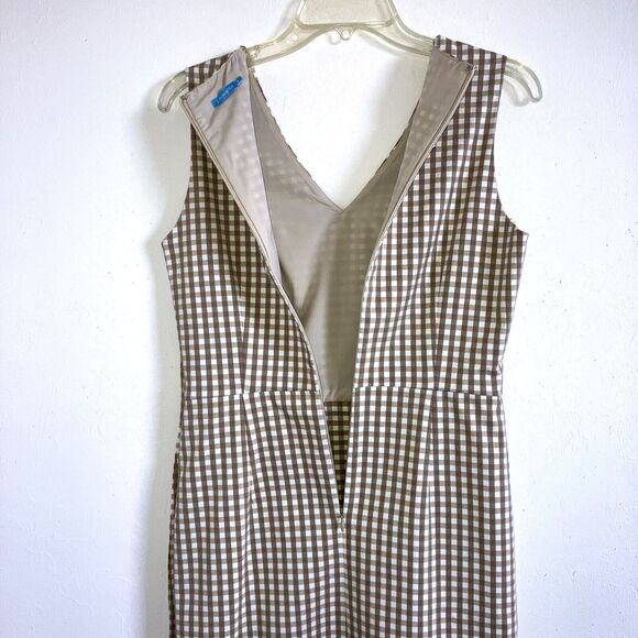 J McLAUGHLIN sz 4 White Tan Paulson Gingham Plaid Sleeveless Button Side Dress - Picture 6 of 8